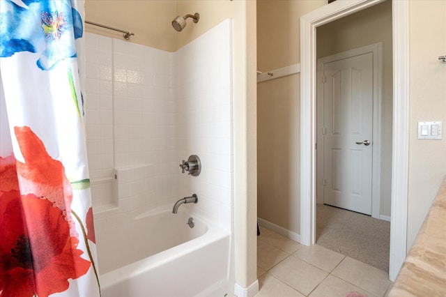 138 Verdia Dr, Crystal Beach, TX 77650 - full bathroom with baseboards, shower / tub combo with curtain, and tile patterned flooring