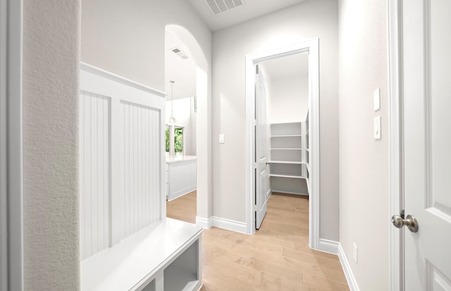 10719 Jacobina Ct, Cypress, TX 77433 - mudroom featuring visible vents, light wood-style flooring, and baseboards