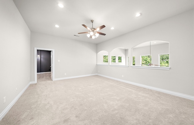 10719 Jacobina Ct, Cypress, TX 77433 - spare room with baseboards, recessed lighting, a ceiling fan, and light colored carpet