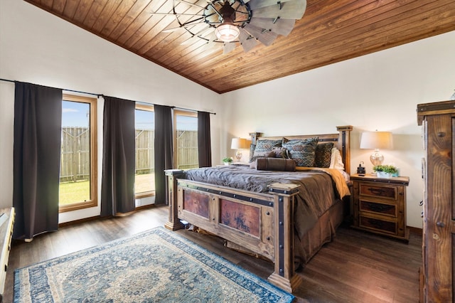 11008 Hillside Dr, Willis, TX 77318 - bedroom featuring wood ceiling, access to outside, wood-type flooring, and lofted ceiling