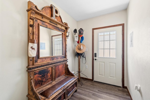 11008 Hillside Dr, Willis, TX 77318 - entryway featuring baseboards and wood finished floors