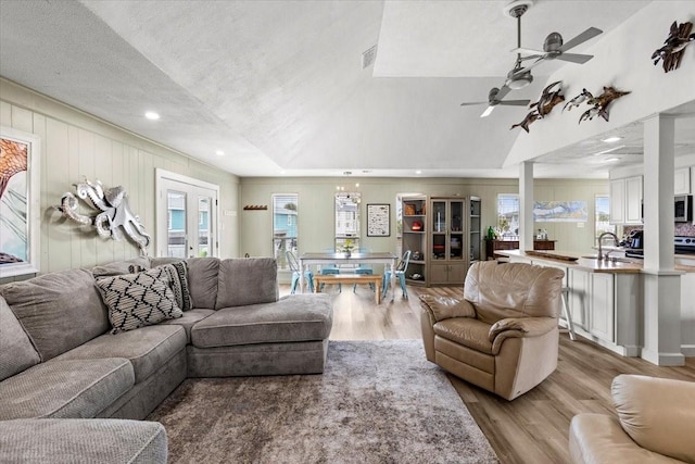 4311 Spanish Main, Jamaica Beach, TX 77554 - living room with light wood-style floors, a ceiling fan, visible vents, and recessed lighting