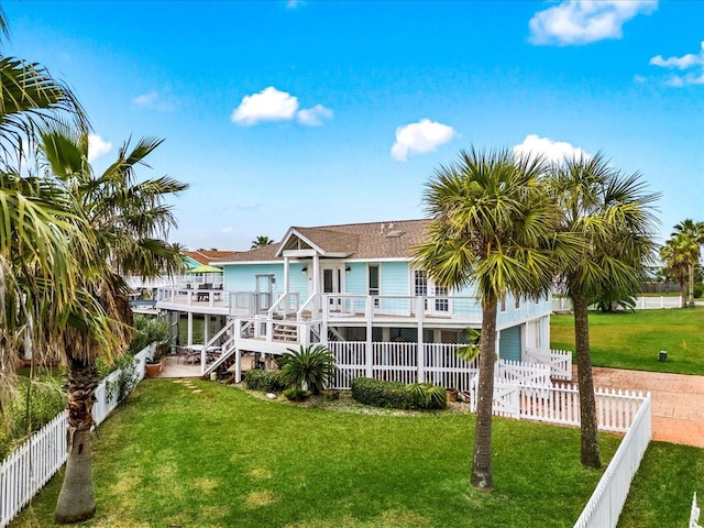 4311 Spanish Main, Jamaica Beach, TX 77554 - back of property featuring a wooden deck, a yard, and a fenced backyard