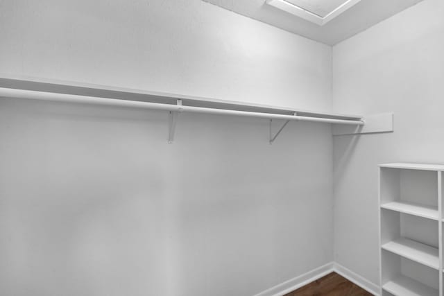 walk in closet with dark wood-type flooring