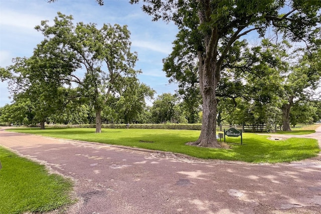 view of community with fence and a yard
