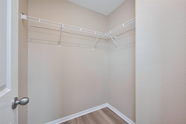 walk in closet with wood finished floors