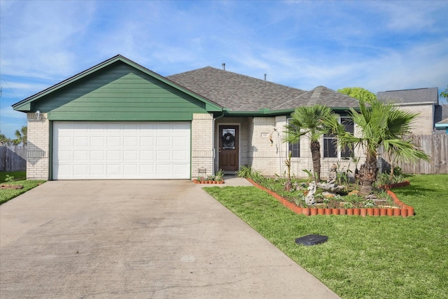 24 Clara Barton Ln, Galveston, TX 77551 - ranch-style house featuring brick siding, concrete driveway, an attached garage, and a shingled roof