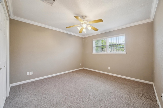 24 Clara Barton Ln, Galveston, TX 77551 - unfurnished room with crown molding, ceiling fan, carpet floors, and baseboards