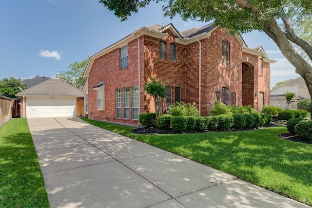 view of property exterior with a lawn and brick siding