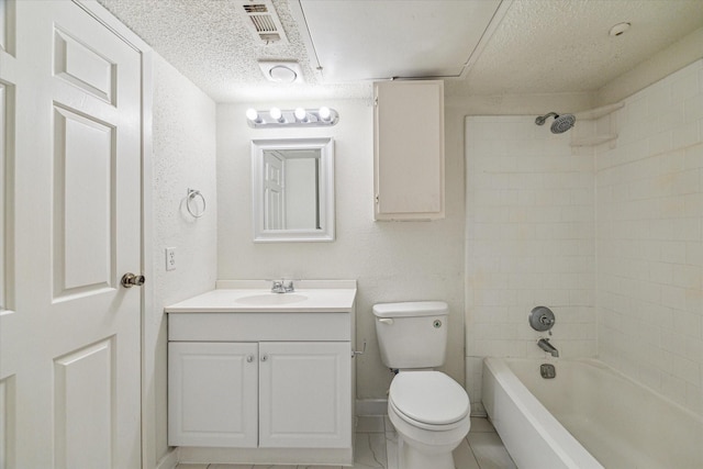 10855 Meadowglen Ln Unit 1030, Houston, TX 77042 - full bathroom with toilet, shower / washtub combination, vanity, visible vents, and a textured ceiling