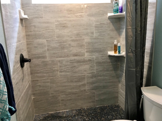 bathroom featuring toilet and a shower stall
