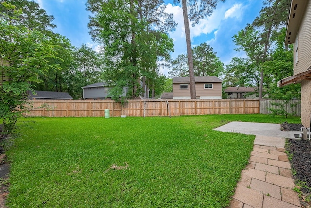 view of yard with a patio and a fenced backyard
