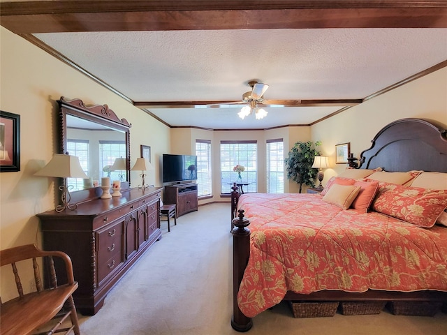 14926 Carols Way Dr, Houston, TX 77070 - bedroom with a textured ceiling, ornamental molding, and light carpet