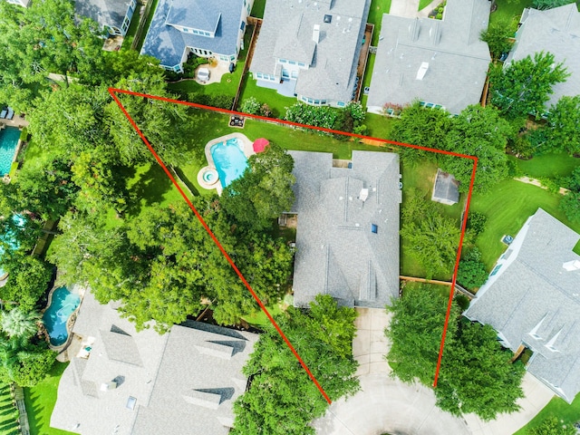 1603 Evening Bend Ct, Sugar Land, TX 77479 - aerial perspective of suburban area featuring a pool area and property parcel outlined