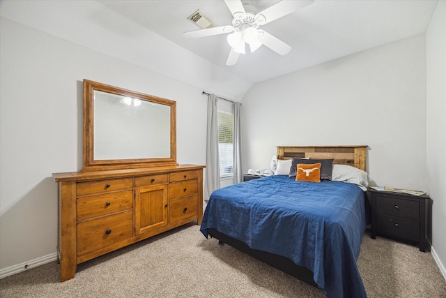 1603 Evening Bend Ct, Sugar Land, TX 77479 - bedroom with light carpet, vaulted ceiling, baseboards, and a ceiling fan
