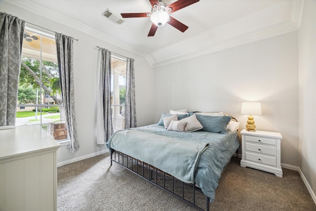 1603 Evening Bend Ct, Sugar Land, TX 77479 - bedroom with crown molding, multiple windows, carpet floors, baseboards, and lofted ceiling