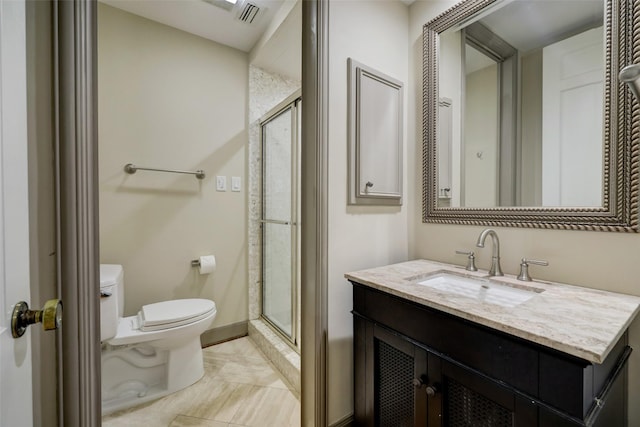 4856 Post Oak Timber Dr, Houston, TX 77056 - bathroom featuring visible vents, a shower stall, toilet, and vanity