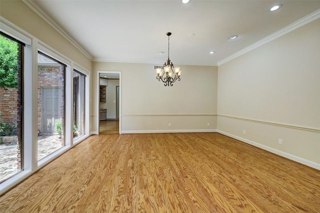 4856 Post Oak Timber Dr, Houston, TX 77056 - spare room featuring crown molding, light wood finished floors, an inviting chandelier, and baseboards