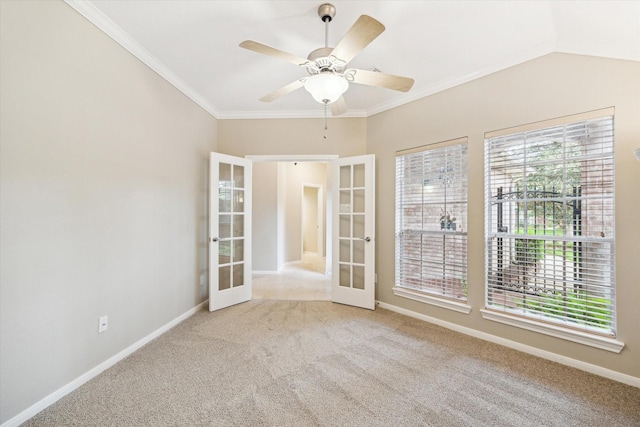 16610 Shadow Path Dr, Houston, TX 77059 - carpeted spare room with french doors, plenty of natural light, crown molding, baseboards, and a ceiling fan