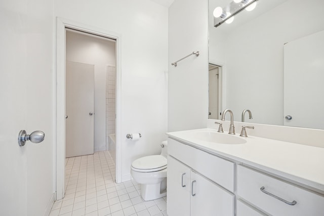 full bath featuring toilet, baseboards, tile patterned flooring, and vanity