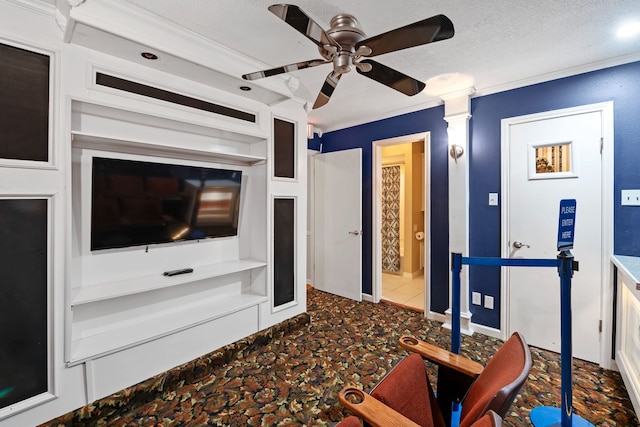 8310 Mentmore Dr, Spring, TX 77379 - cinema featuring crown molding and a ceiling fan