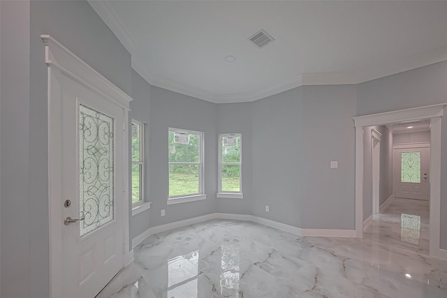 403 Smith St, Dayton, TX 77535 - empty room with crown molding, marble finish floor, baseboards, and visible vents