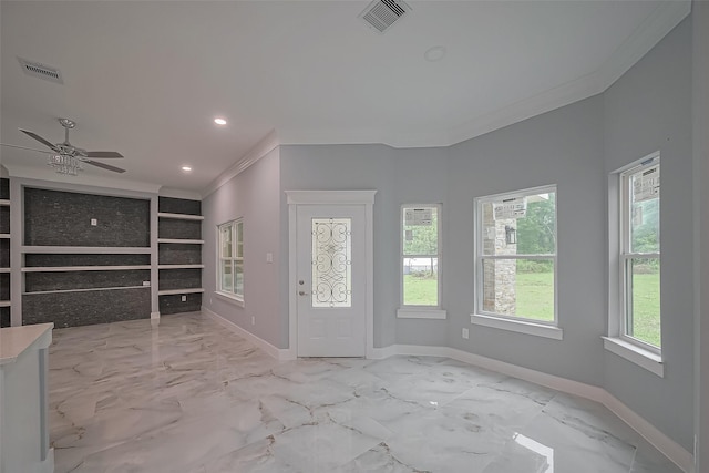 403 Smith St, Dayton, TX 77535 - foyer featuring crown molding, baseboards, marble finish floor, and visible vents