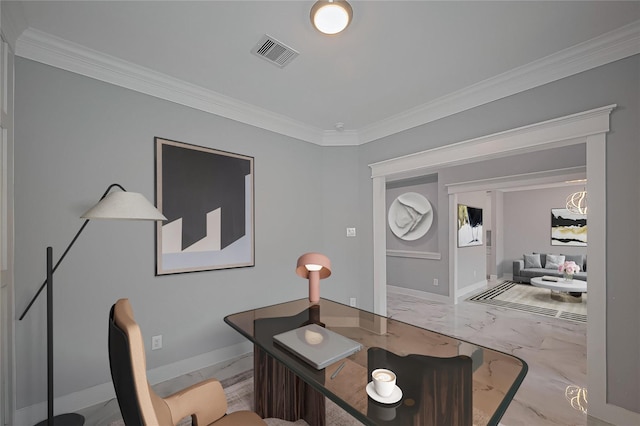 403 Smith St, Dayton, TX 77535 - living area with crown molding, marble finish floors, and baseboards