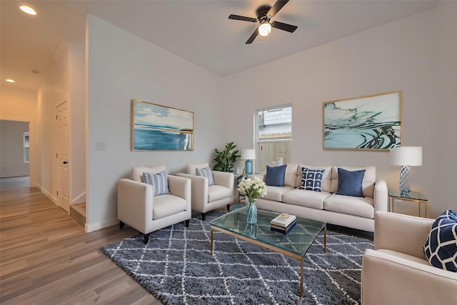9003 Hilda St, Houston, TX 77033 - living area with a ceiling fan, wood finished floors, baseboards, and recessed lighting