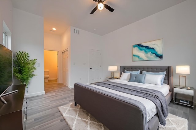 9003 Hilda St, Houston, TX 77033 - bedroom featuring wood finished floors, baseboards, a ceiling fan, and recessed lighting