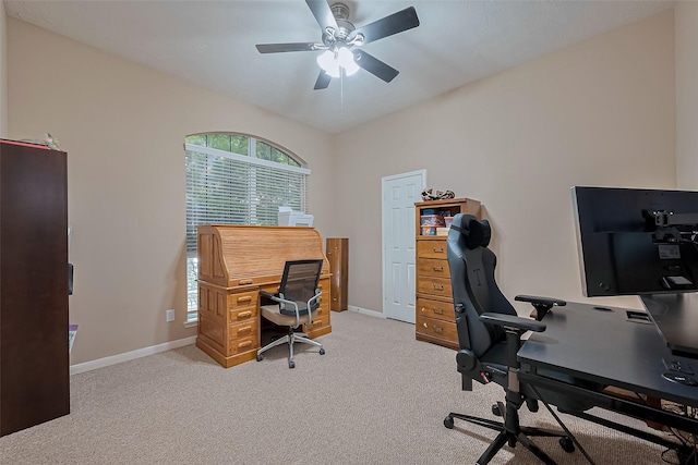 1839 Pembrook Cir, Conroe, TX 77301 - carpeted home office with a ceiling fan and baseboards