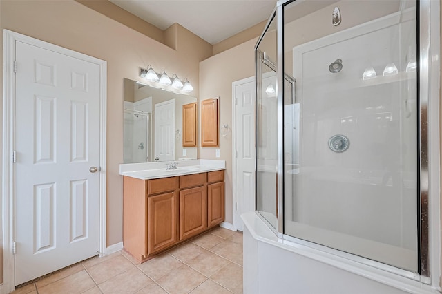 1839 Pembrook Cir, Conroe, TX 77301 - bathroom featuring tile patterned floors, vanity, and a shower stall