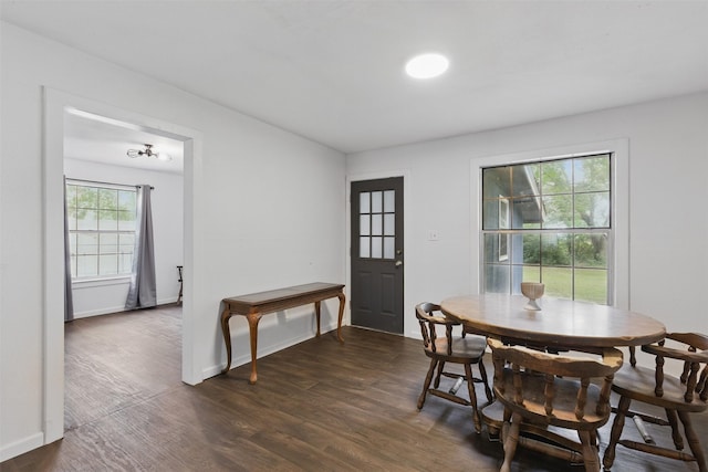 dining room featuring baseboards and dark wood-type flooring
