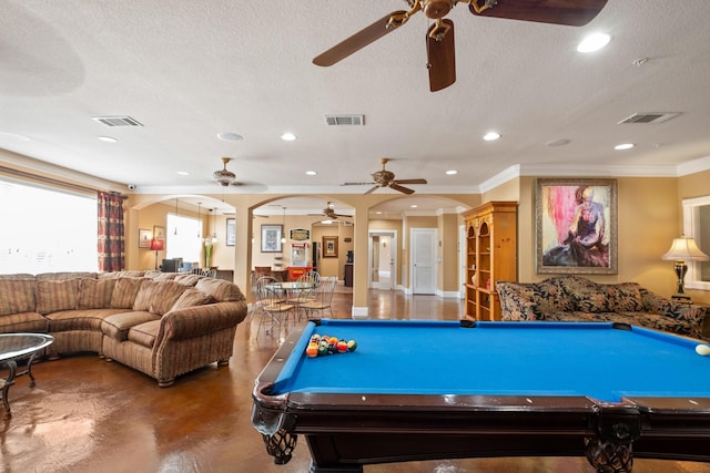 recreation room featuring ceiling fan and visible vents