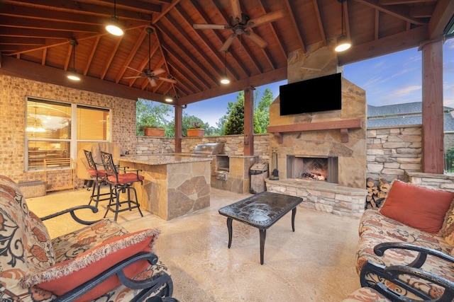 36927 Anglers Way, Pinehurst, TX 77362 - view of patio / terrace with a ceiling fan, exterior bar, a grill, and a gazebo