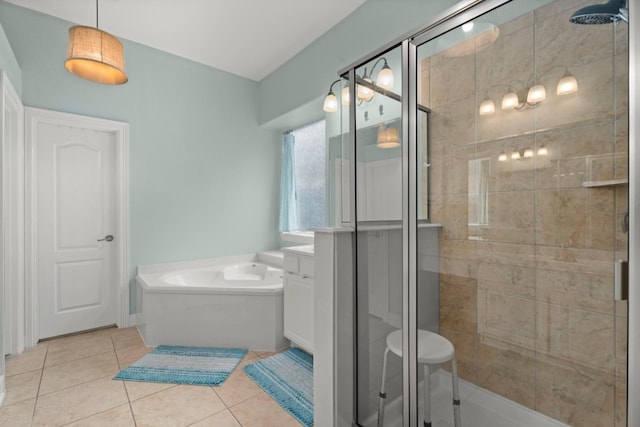 1619 Julia Park Dr, Spring, TX 77386 - full bath featuring a stall shower, tile patterned flooring, a garden tub, and vanity