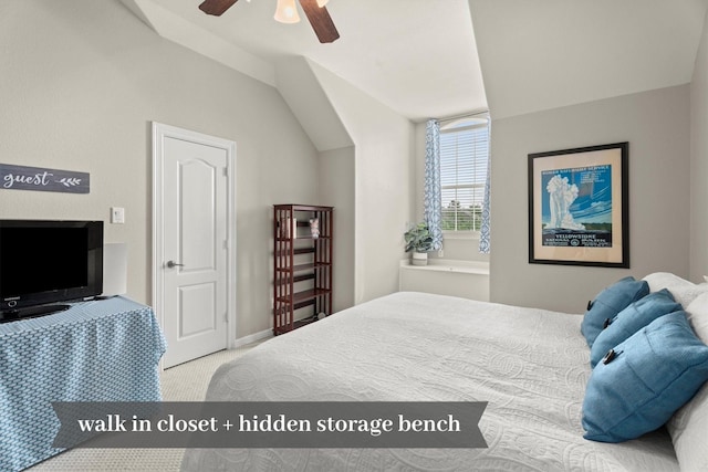 1619 Julia Park Dr, Spring, TX 77386 - carpeted bedroom featuring vaulted ceiling, ceiling fan, and baseboards