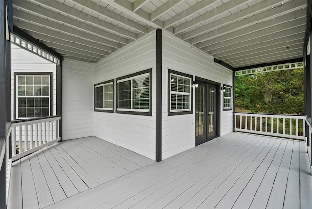 wooden terrace with french doors