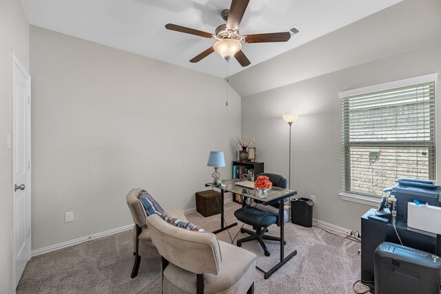 2602 Yellow Pear Way, Fresno, TX 77545 - office with ceiling fan, light carpet, baseboards, and vaulted ceiling
