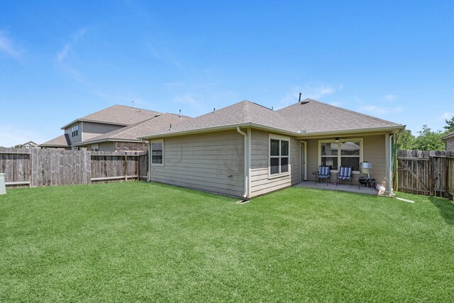 2602 Yellow Pear Way, Fresno, TX 77545 - rear view of property with a patio, ceiling fan, and roof with shingles