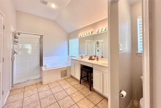 16038 Belleshire Ln, Houston, TX 77084 - full bath with a garden tub, double vanity, lofted ceiling, a stall shower, and toilet