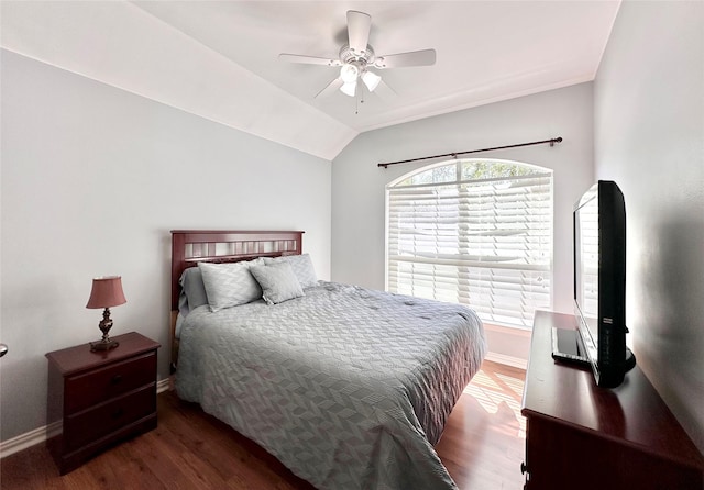 16038 Belleshire Ln, Houston, TX 77084 - bedroom with wood finished floors, baseboards, ceiling fan, and vaulted ceiling