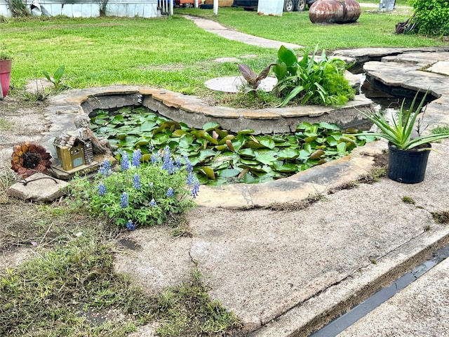 view of yard with a small pond