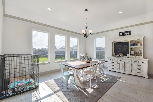 dining room featuring recessed lighting, a notable chandelier, and a healthy amount of sunlight