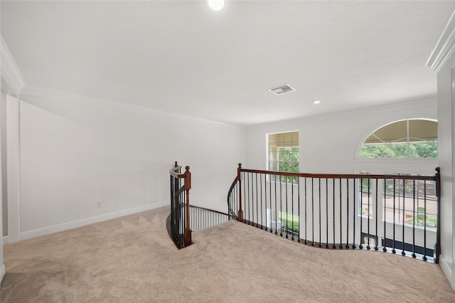 interior space featuring visible vents, recessed lighting, baseboards, and carpet floors