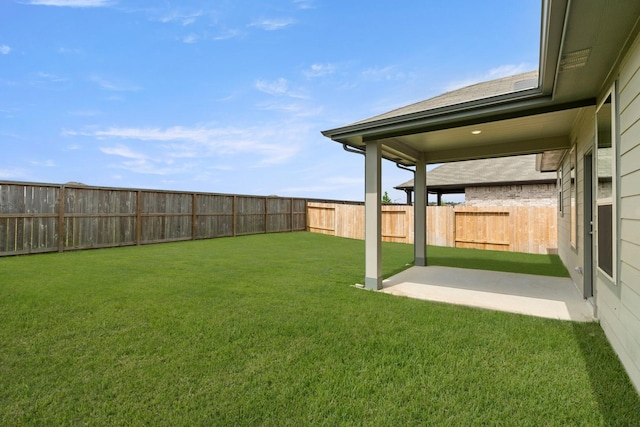 view of yard featuring a fenced backyard and a patio area