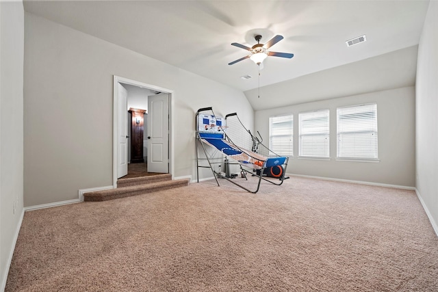 27803 Indigo Pointe Ln, Katy, TX 77494 - rec room featuring carpet flooring, a ceiling fan, and baseboards