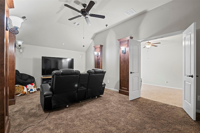 27803 Indigo Pointe Ln, Katy, TX 77494 - carpeted cinema room with a ceiling fan and lofted ceiling