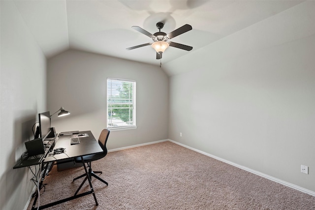 27803 Indigo Pointe Ln, Katy, TX 77494 - carpeted office space featuring vaulted ceiling, baseboards, and ceiling fan