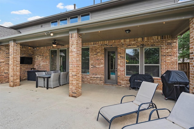 27803 Indigo Pointe Ln, Katy, TX 77494 - view of patio with grilling area, an outdoor hangout area, and a ceiling fan